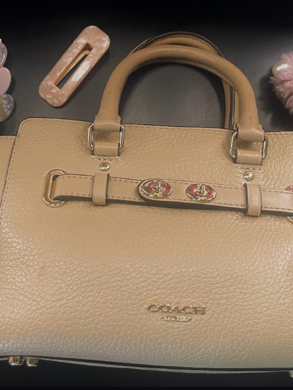 Coach Pebbled Leather Mini Blake Carryall Taupe Top Handle Gold Hardware - Picture 14 of 14